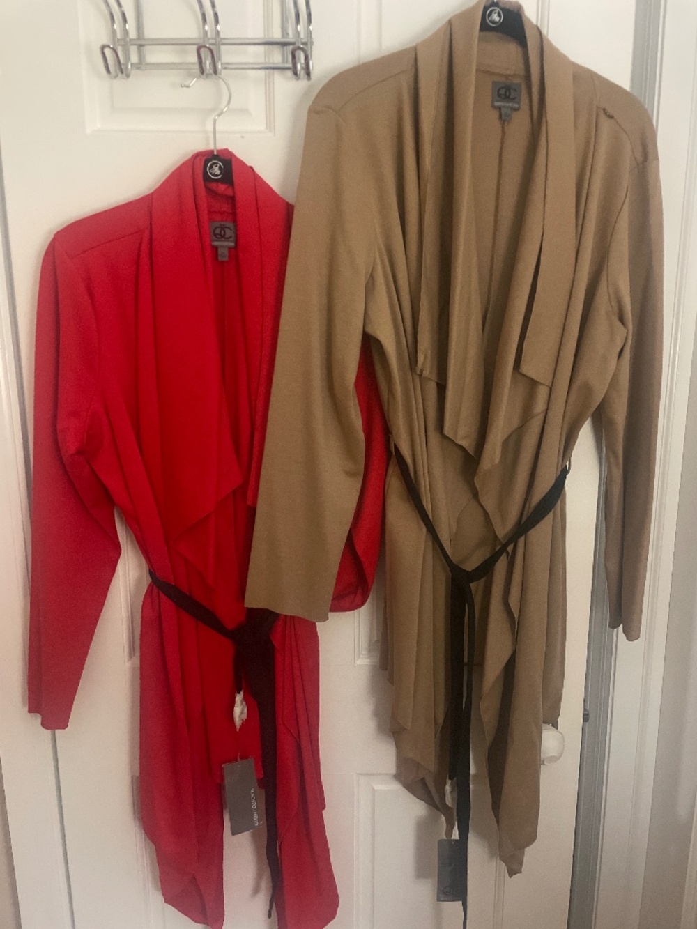 NWT GC Secret Collection Tan Draped Waterfall Duster Jacket Belted Light Coat